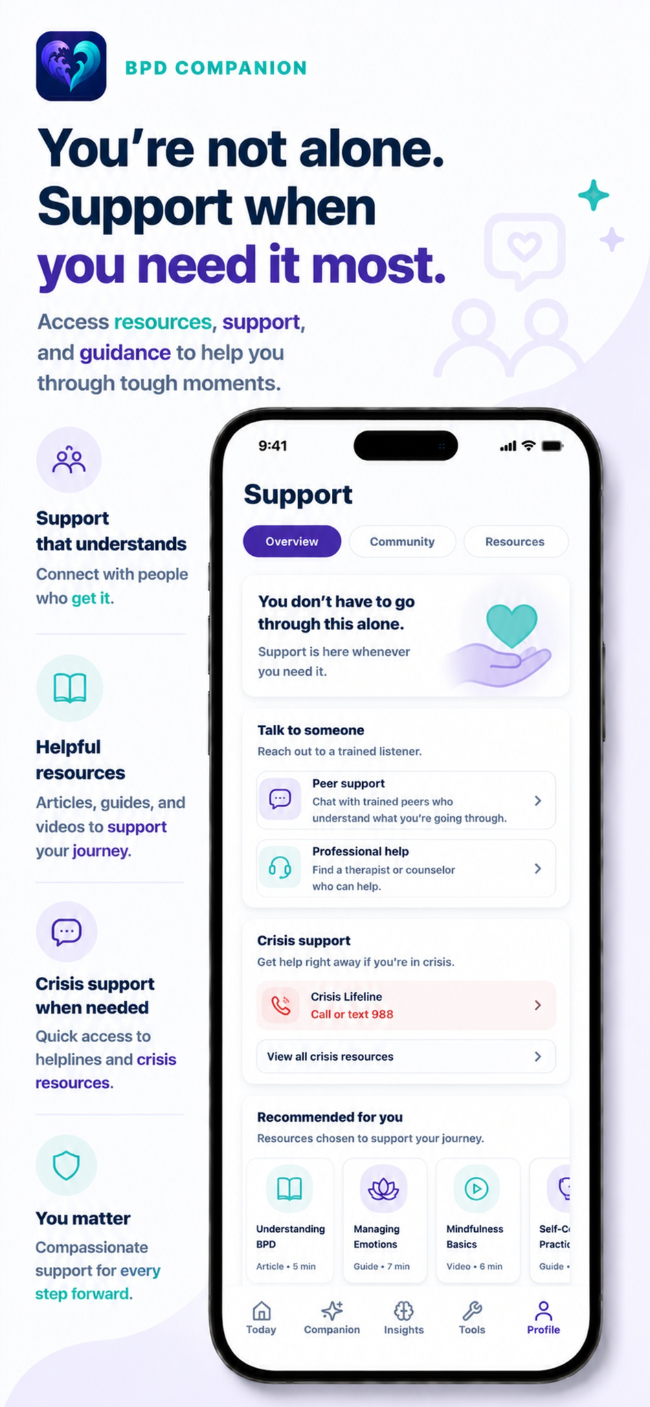 BPD Companion support marketing screen